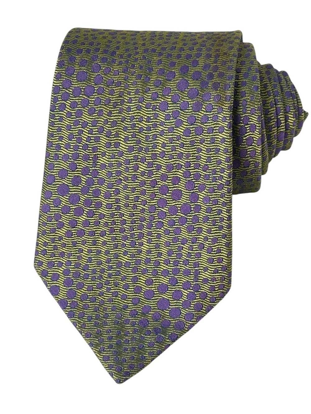 Hermès Silk Tie Olive Green Purple Dot Made in France